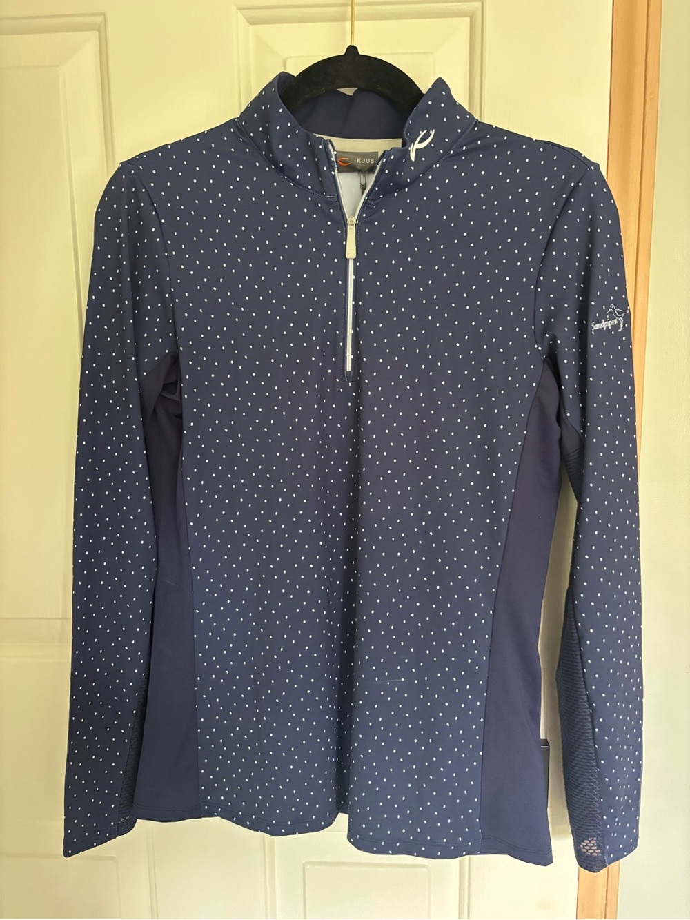 KJUS Women’s Navy Dotted Long Sleeve UPF50+ Quarter-Zip from Sandpiper
